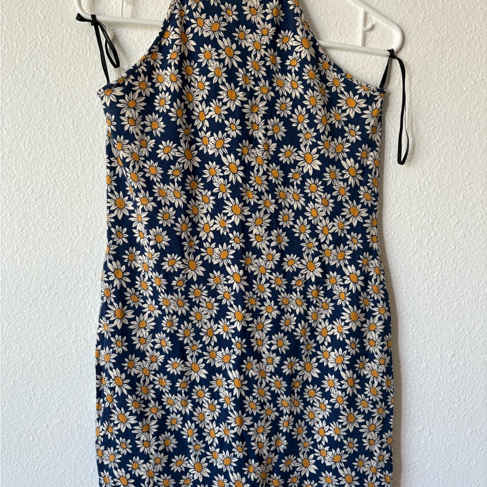 Floral Halter Neck Top Dress - blue and yellow